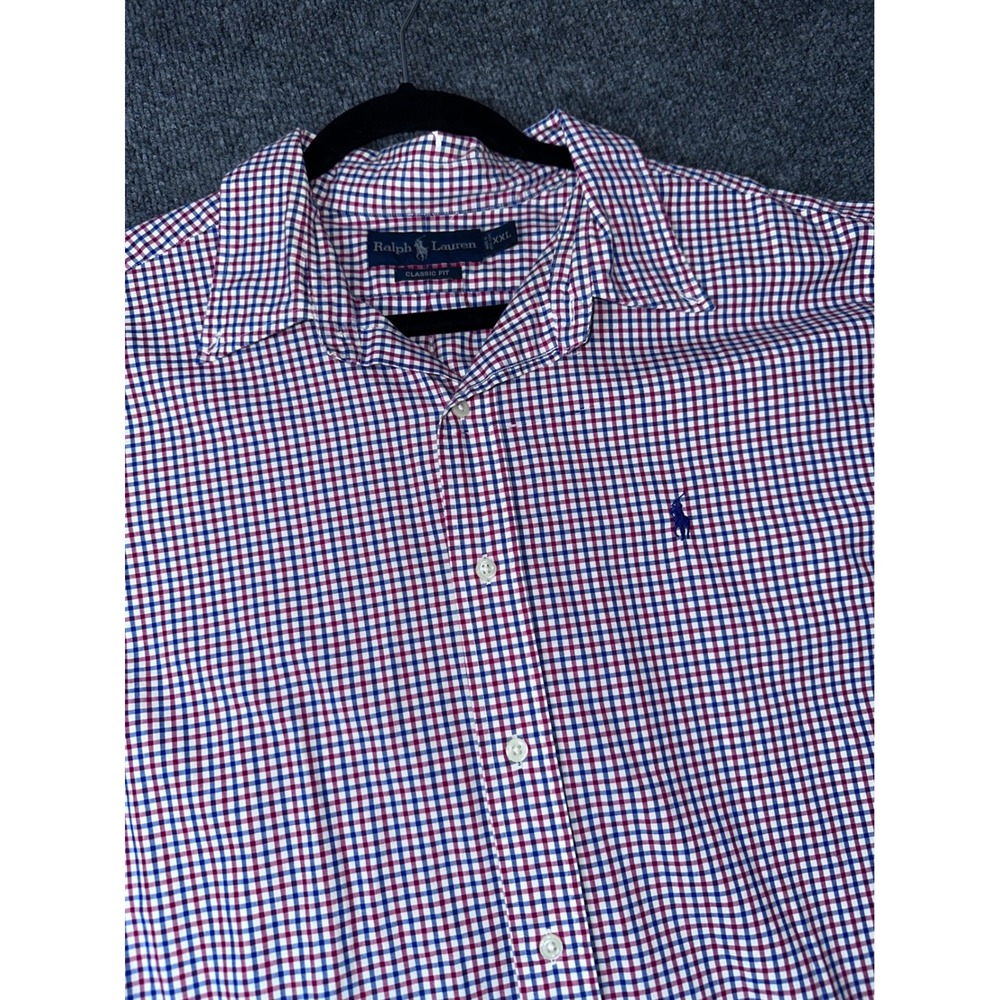 Ralph Lauren Mens XXL Classic Fit Gingham Button Down Shirt Red White Blue Pony